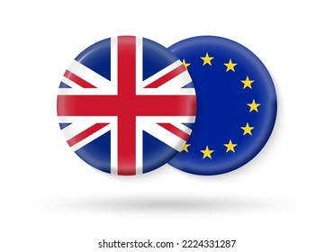UK and EU circle flags. 3d icon. European Union and British national symbols. Vector illustration.