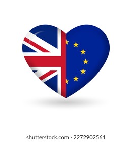 UK and EU heart flags. 3d icon. European Union and British national symbols. Vector illustration.