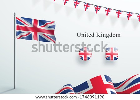 UK Flag 3d Elements Waving Flagpole Bunting Buttons