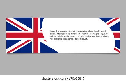 UK flag banner or header template. British flag background with space for text. Great Britain national symbol. Vector illustration.