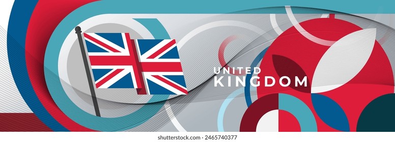 UK flag banner. United Kingdom flag design with British flag colors theme background. Great Britain and geometric abstract retro modern blue red white design. Vector Illustration. Democracy Election.