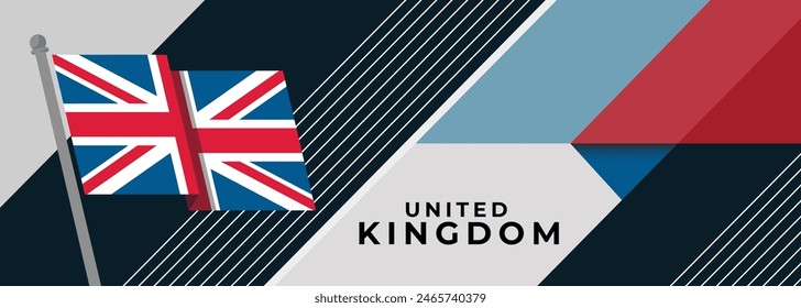 BANNER unter britischer Flagge. Großbritannien Flagge Design mit britischen Flaggenfarben Themenhintergrund. Großbritannien und geometrisches abstraktes Retro modernes blau rot weiß Design. Vektorillustration. Demokratie Wahlen.