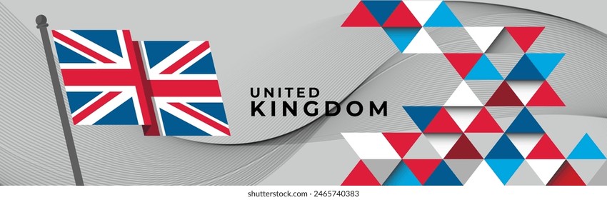 UK flag banner. United Kingdom flag design with British flag colors theme background. Great Britain and geometric abstract retro modern blue red white design. Vector Illustration. Democracy Election.