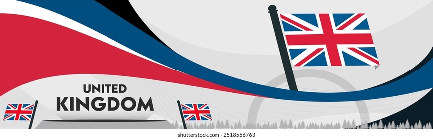 Banner der britischen Flagge. Design der britischen Flagge mit dem Hintergrund des britischen Flaggenthemas. Großbritannien und geometrische abstrakte Retro-Moderne Design. Vektorgrafik. Demokratiewahl.