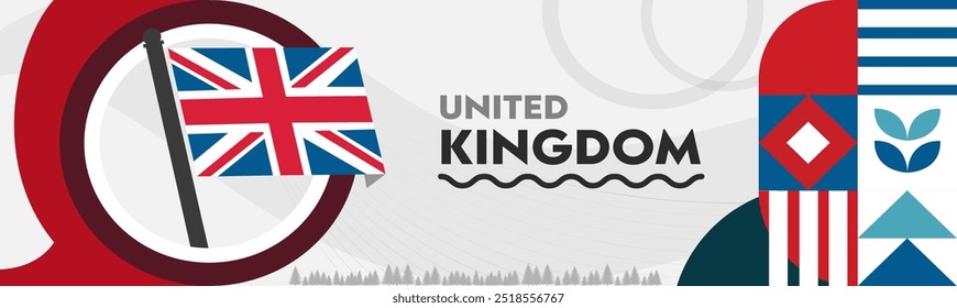 UK flag banner. United Kingdom flag design with British flag theme background. Great Britain and geometric abstract retro modern design. Vector Illustration. Democracy Election.