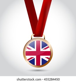 UK Flag in Bronze Medal. Vector Illustration. RIO Olympic Game Bronze Medal. Vector Illustration