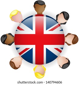 UK Flag Button Teamwork People Group - Vector