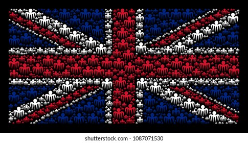 UK Flag concept created of spectre octopus elements on a dark background. Vector spectre octopus design elements are organized into mosaic English flag composition.