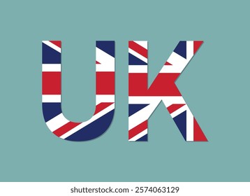 UK flag design spelled out in text. UK letters in the British flag.