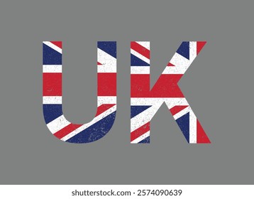 UK flag design spelled out in text. UK letters in the British flag.