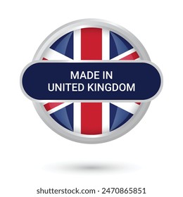 UK Flag Glossy Button. Made in United Kingdom Shiny glossy flag vector illustration isolated on white background. 