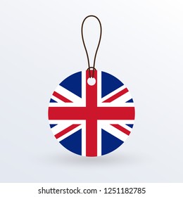 UK flag hanging tag. Great Britain round flag icon. British national symbol. Vector illustration.