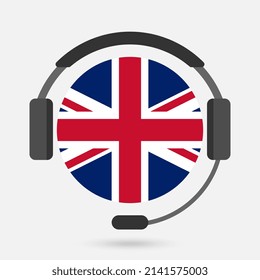 UK flag with headphones. Vector illustration.