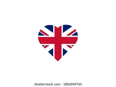 UK flag in heart outline. Union Jack. Blue-white-red vector illustration
