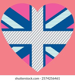 UK flag in heart shape. British flag icon. National symbol Great Britain, United Kingdom and England. Vector illustration.