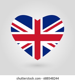 UK flag in the heart shape. British flag icon. Great Britain, United Kingdom and England national symbol. Vector illustration. svg