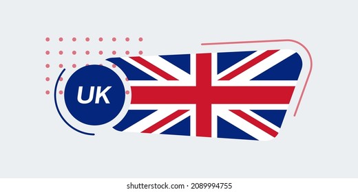 UK flag icon or badge. United Kingdom, British national emblem with abstract background and geometric shapes. Vector illustration.