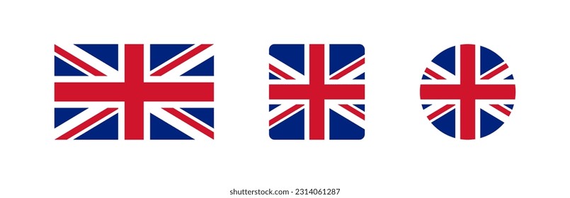 Uk flag icon. British banner signs. England's national symbol. Great Britain symbols. Circle badge of Europe country icons. Flat color. Vector isolated sign.