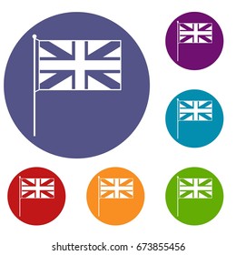 UK flag icons set in flat circle reb, blue and green color for web
