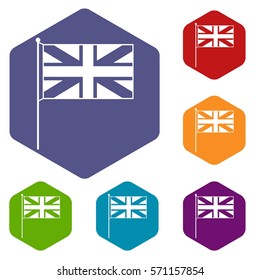 UK flag icons set rhombus in different colors isolated on white background