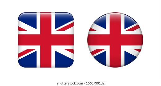 UK Flag Icons Vector Circle And Rounded Square