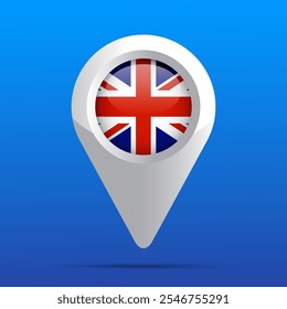 UK Flag Map Icon. Glossy icon. 3D. Vector Illustration.