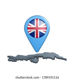 Pin de mapa de la bandera del Reino Unido en blanco