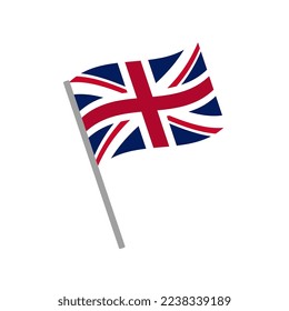 UK flag map pin pointer layout. Union Jack, waving flag of Great Britain. State flag of the United Kingdom.