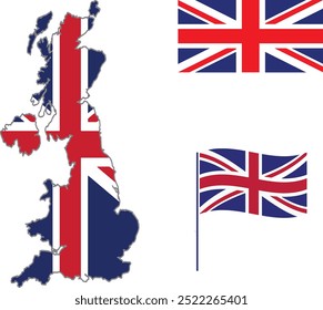 UK flag and map with white background vector illustration.