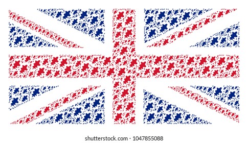 UK Flag mosaic constructed of oak leaf elements. Vector oak leaf elements are combined into mosaic British flag collage.