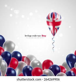 UK flag on balloon. Celebration and gifts. Balloons on the feast of the national day. 