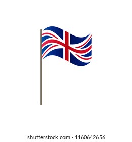 UK flag on the flagpole. Official colors and proportion correctly. Waving of UK flag on flagpole, vector illustration isolate