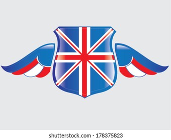 UK  flag on shield with wings