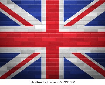 UK flag on textured brick wall.