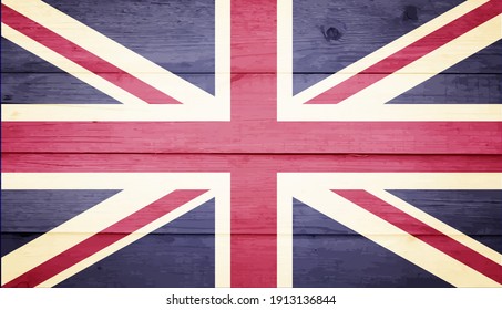 UK flag painted on old wooden planks background. Vector illustration