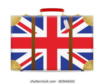 UK flag travel suitcase on a white background.