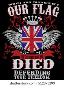 Uk Flag Typography, Tshirt design, vector art, layered Eps 10