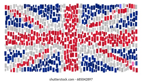 UK Flag - the flag of the United Kingdom made of small red, white and blue rectangles