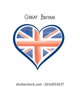 UK flag vintage. Great Britain national british flag and love heart.