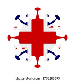 UK flag in virus shape, symbolizing COVID-19 pandemic.