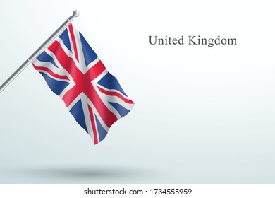 UK Flag Waving Hanging Down 3d Flagpole Vector