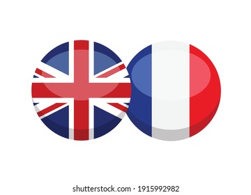  UK and French flag isolated on white background. English-french conversation concept. Learn languages. Vector stock