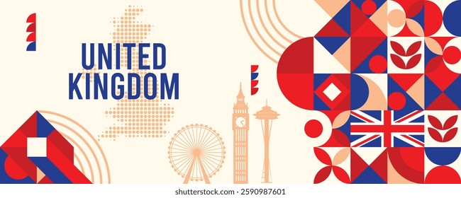 UK Geometric Banner Design with flag and dotted map 