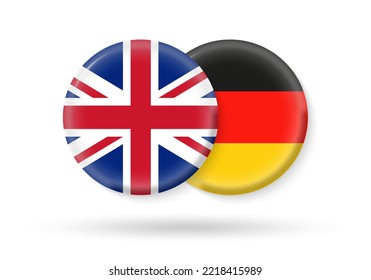 UK and Germany circle flags. 3d icon. Round British and German national symbols. Vector illustration.