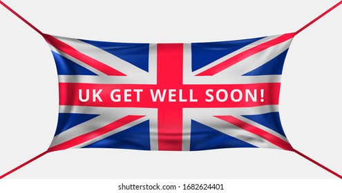 UK get well soon. Protective mask in the form of the United Jack flag from Kovid-19. Fight for life United Kingdom concept. Support for the italian people. Prayer for Italians. Vector illustration