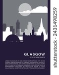 UK Glasgow city minimalistic poster with skyline, cityscape retro vector illustration. United Kingdom Scotland abstract travel front cover, brochure, flyer, leaflet, flier, template, layout