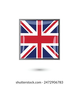 UK glossy square flag. United Kingdom great britain england british realistic 3d shining flag