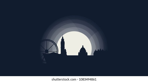 UK Great Britain Belfast city skyline landscape night silhouette vector logo icon. Cool urban horizon illustration concept
