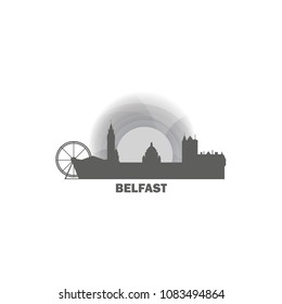 UK Great Britain Belfast city skyline landscape night silhouette vector logo icon. Cool urban horizon illustration concept