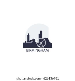 UK Great Britain Birmingham modern city panorama view landscape flat vector icon logo